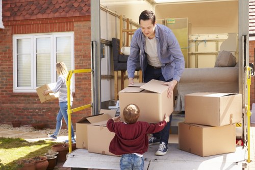 Boxes and household items prepared for a removal van in Chelsea