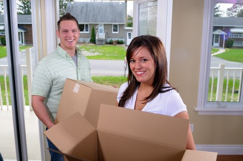 Packed moving boxes in a Chelsea apartment